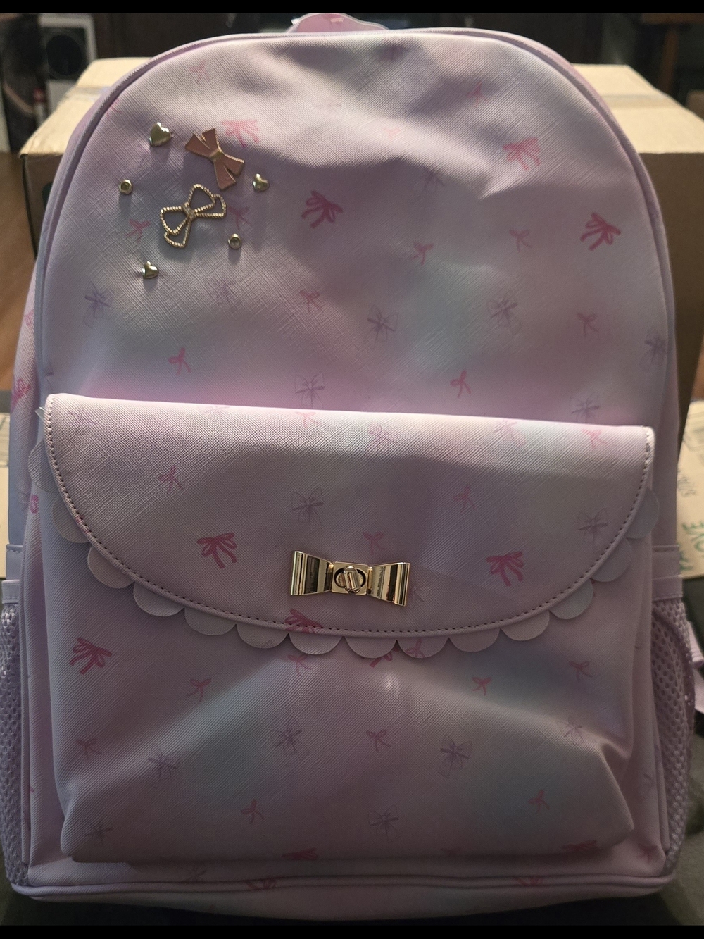 Kids' Pastel Pink Bow Accent Backpack - Cute Scallop Front Pocket